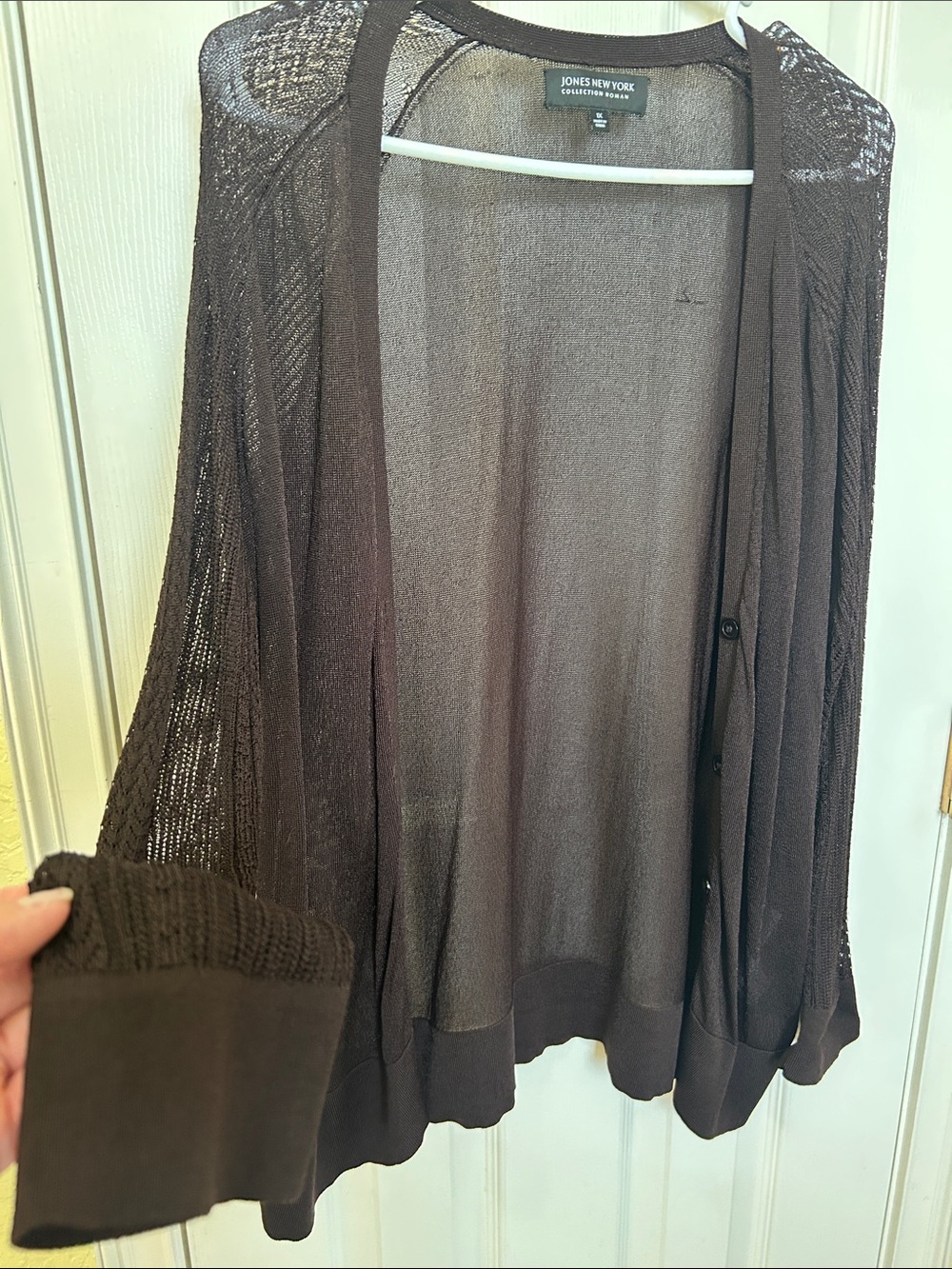 Jones New York Brown Sheer Open-Knit Lightweight Cardigan